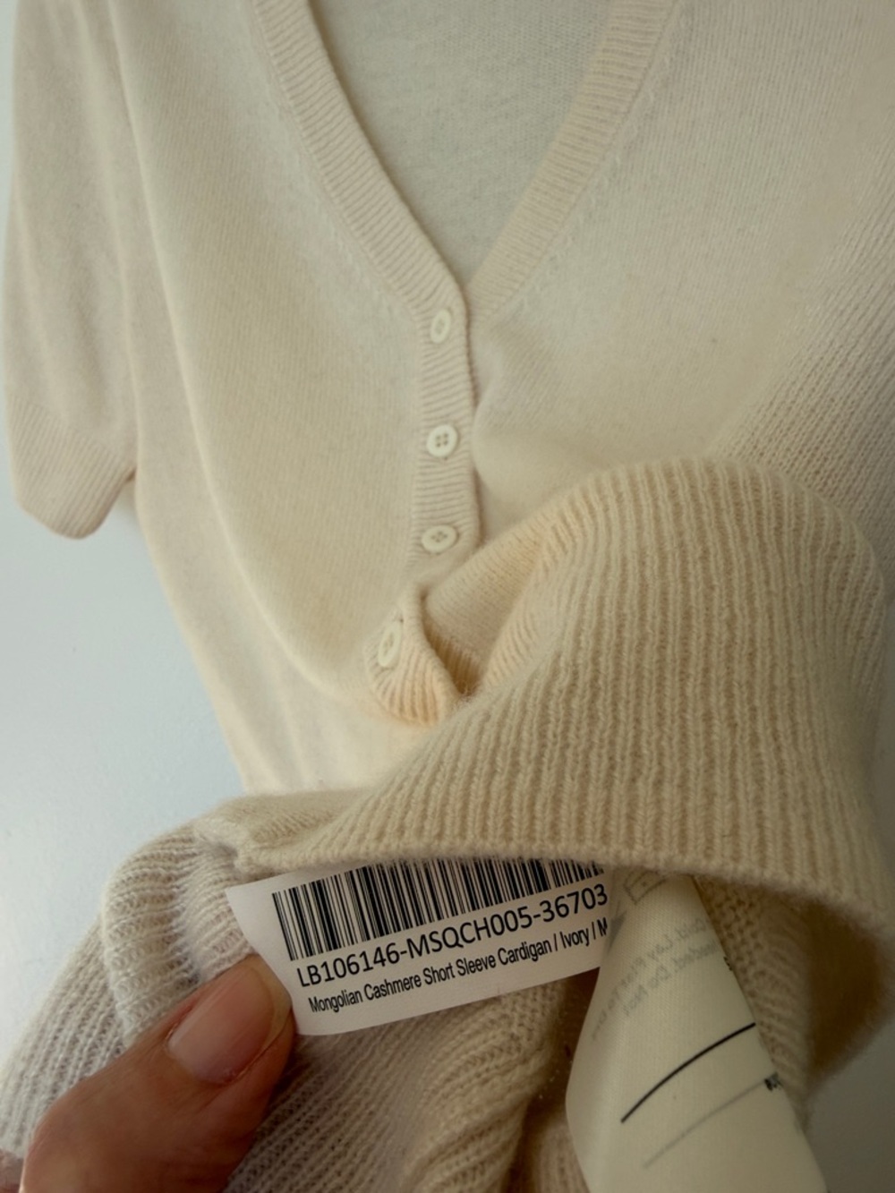 Quince Mongolian Cashmere Short Sleeve Cardigan Ivory M - Picture 3 of 5
